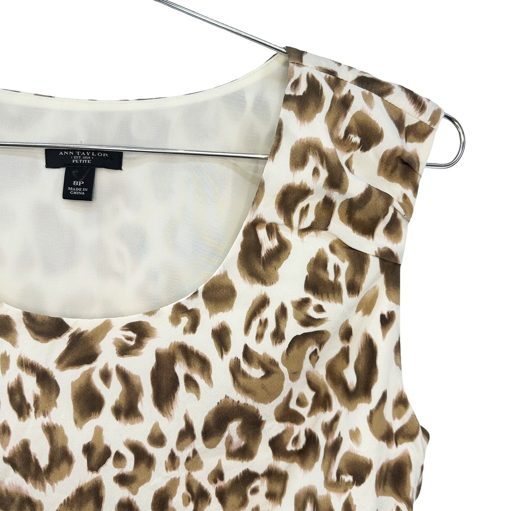 ANN TAYLOR Silk Leopard Animal Print Tank Blouse • 8 Petite • cream, brown - Picture 2 of 6